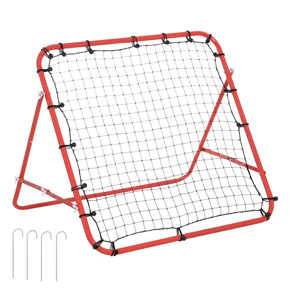 Rede de Rebote de Metal Rede de Rebote com Ângulo Ajustável e 20 Cordas Elásticas para Treinamento de Futebol Tenis Beisebol Desportes 96x80x96cm Vermelho — foto 1