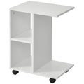 Mesa Auxiliar Moderna Mesa Auxiliar em Forma de C com Rodas e Prateleiras Abertas para Sala de Estar Dormitório 45x35x58 cm Branco — foto 1