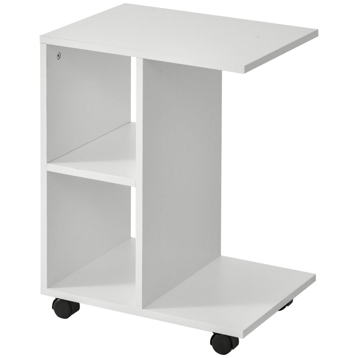 Mesa Auxiliar Moderna Mesa Auxiliar em Forma de C com Rodas e Prateleiras Abertas para Sala de Estar Dormitório 45x35x58 cm Branco — foto 1