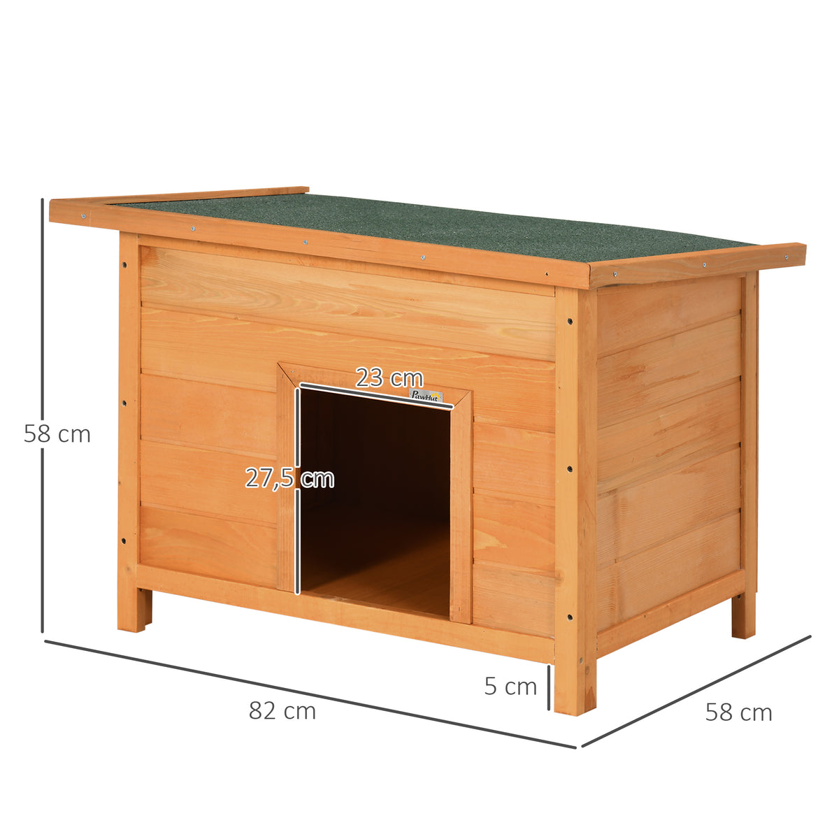 Casa para Cães de Madeira Casa para Animais de Estimação Elevada com Teto Asfáltico Abatível Impermeável e 4 Almofadas Antiderrapantes 85x58x58cm Madeira — foto 3