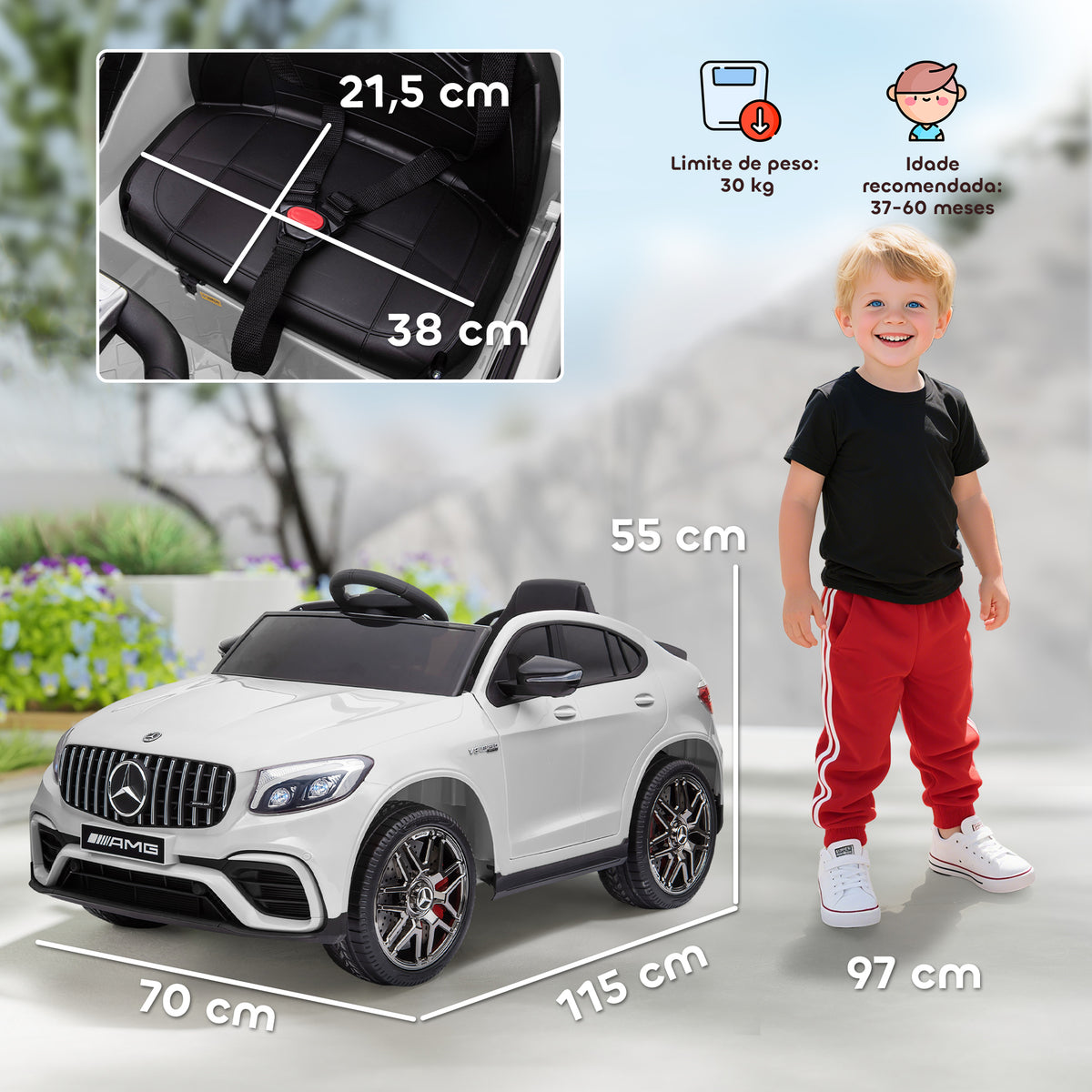 Carro Elétrico Mercedes AMG 12V para Crianças acima de 3 Anos com Controle Remoto Música Luzes Abertura da Porta 115x70x55cm Branco — foto 3