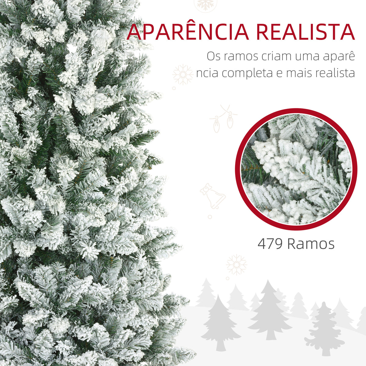 Árvore de Natal 180 cm Árvore de Natal Artificial Coberta de Neve com 479 Ramos e Suporte de Metal Árvore Natalícia para Sala Interior Verde — foto 5
