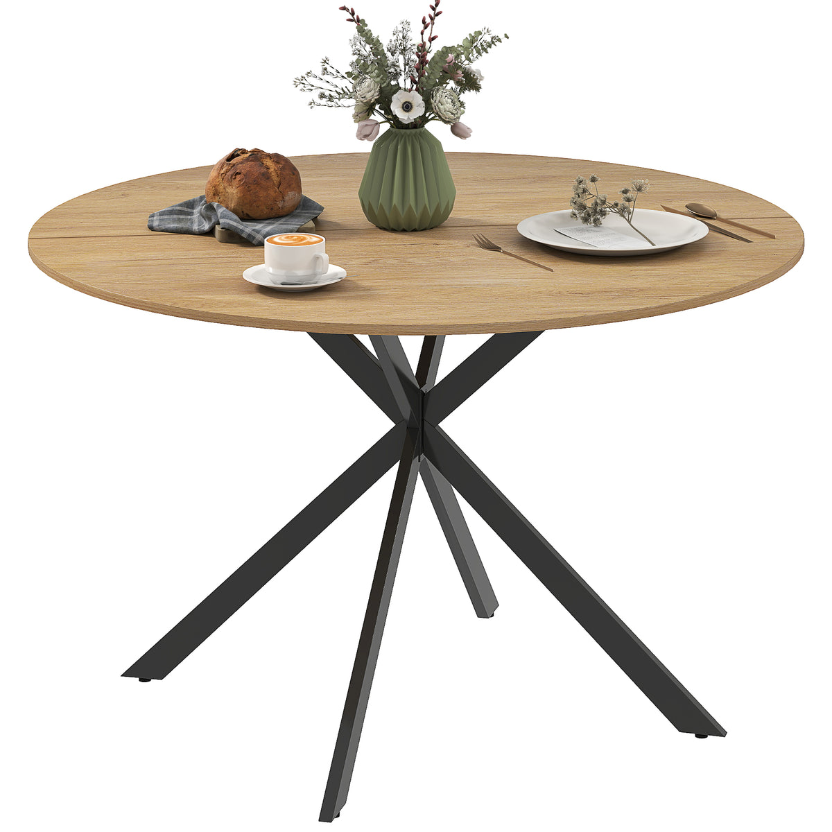Mesa de Refeição Redonda para 4 Pessoas Mesa de Cozinha Industrial com Estrutura de Aço Ø120x75 cm Madeira — foto 1
