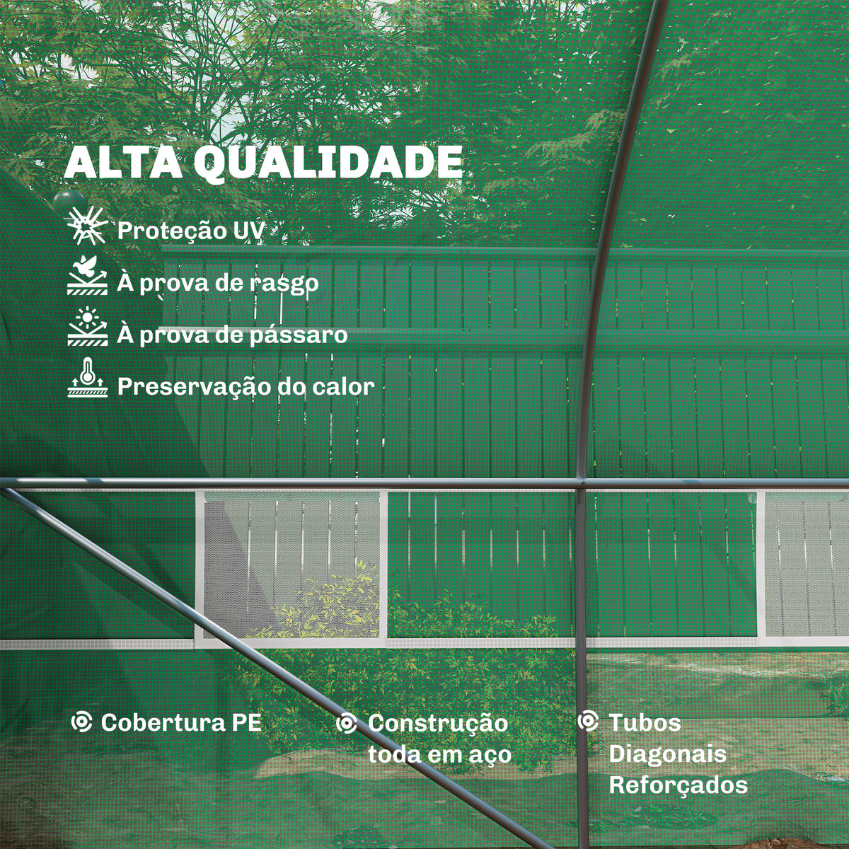Estufa Tipo Túnel 800x300x200cm com 12 Janelas e Porta Enrolável Cobertura de PE 140g/m² e Aço Teto Pontiagudo para Cultivo de Plantas Verduras Verde — foto 4