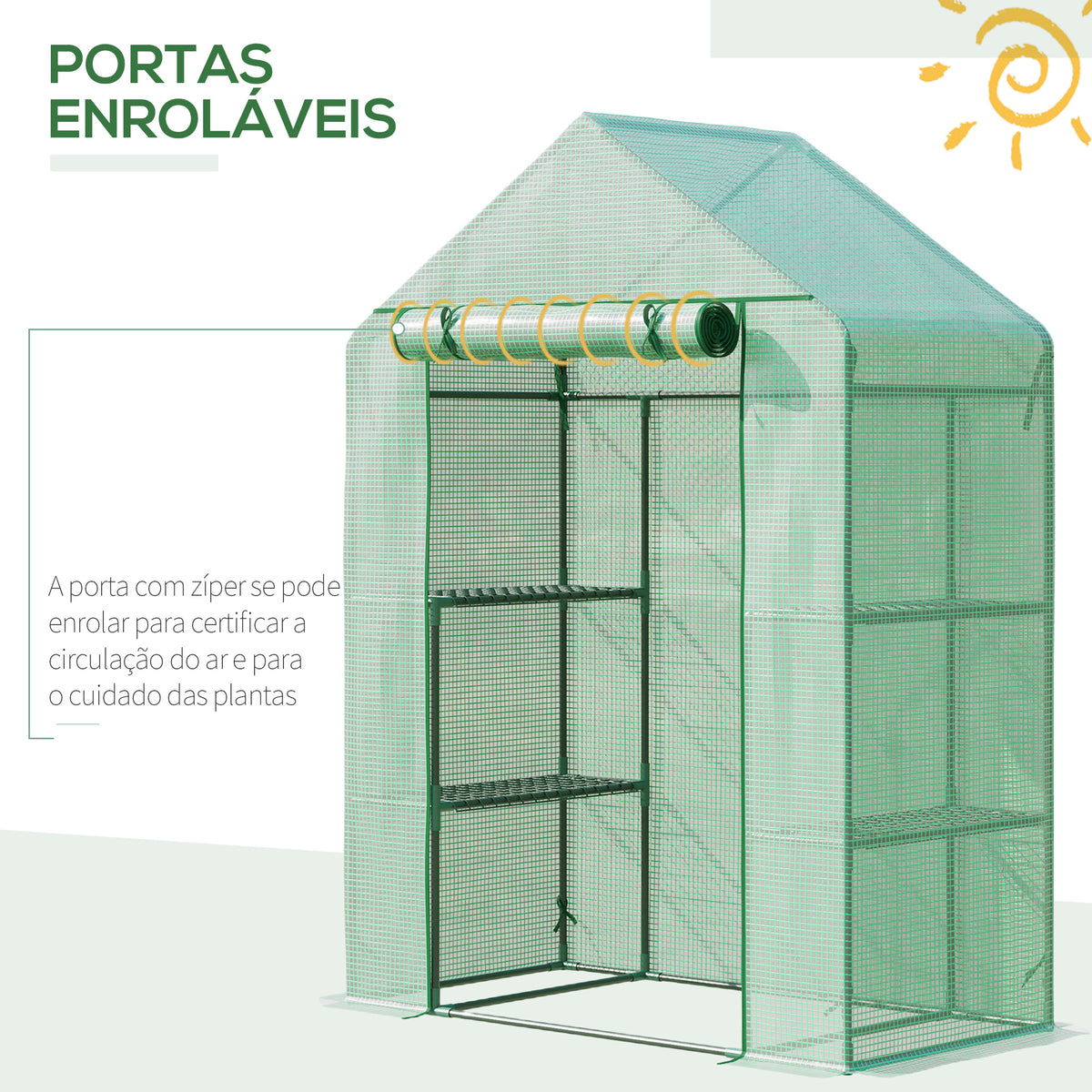 Estufa de Jardim 140x70x190cm Estufa com 4 Prateleiras Porta Enrolável Cobertura de PE 140g/m² e Estrutura de Aço para Cultivos de Plantas Flores Verde — foto 5