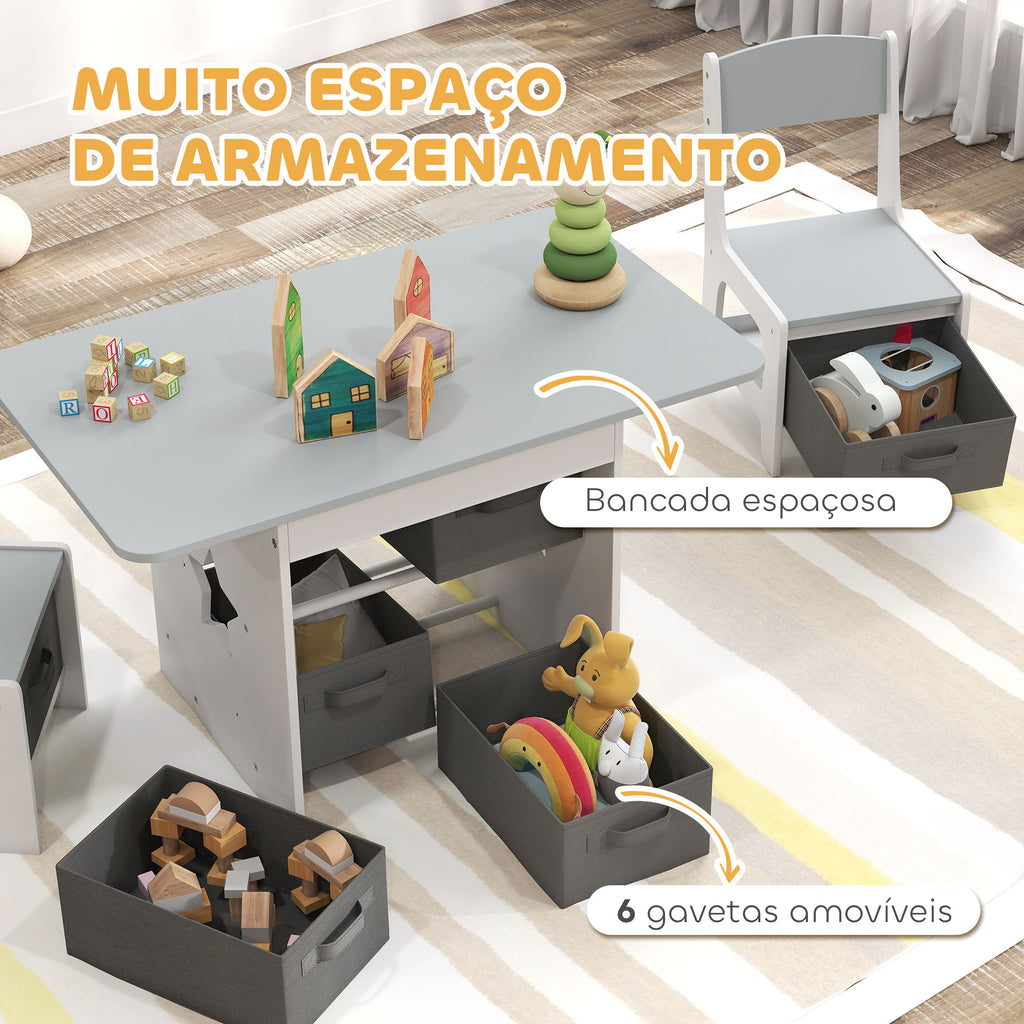 Mesa Infantil com 2 Cadeiras Mesa e Cadeiras para Crianças com 6 Gavetas de Tecido Desenho Estrelas para Meninos e Meninas de 3-8 Anos para Casa Escola Infantil Salas de Aula Cinza Claro — foto 5