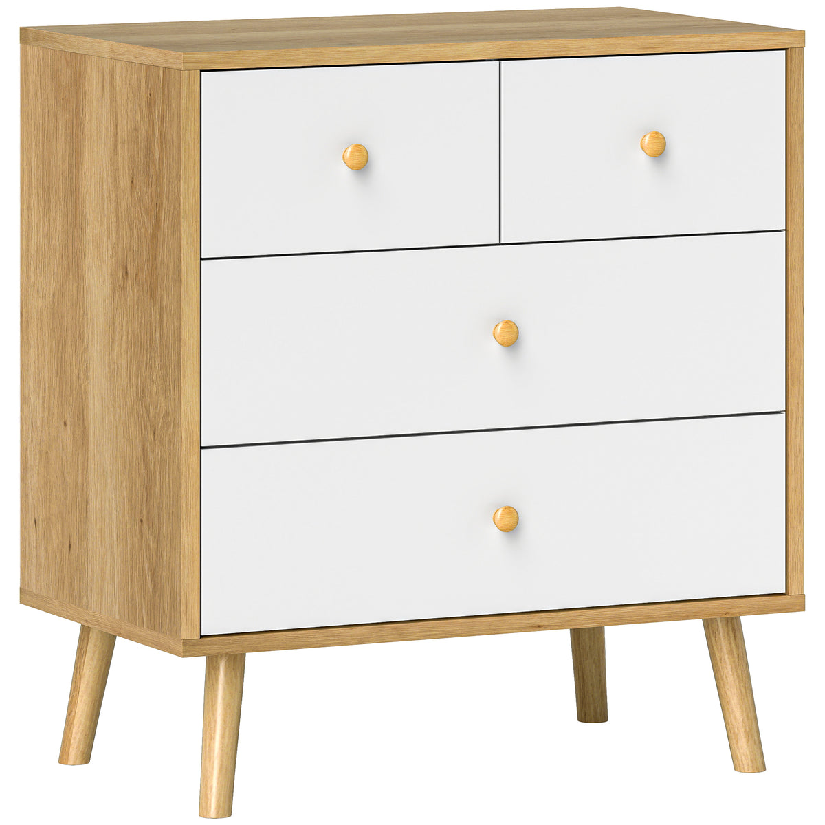 Cômoda de 4 Gavetas Cómoda para Quarto com Puxadores de Madeira Cómoda Estreita para Sala Corredor 60x35x65 cm Madeira e Branco — foto 1