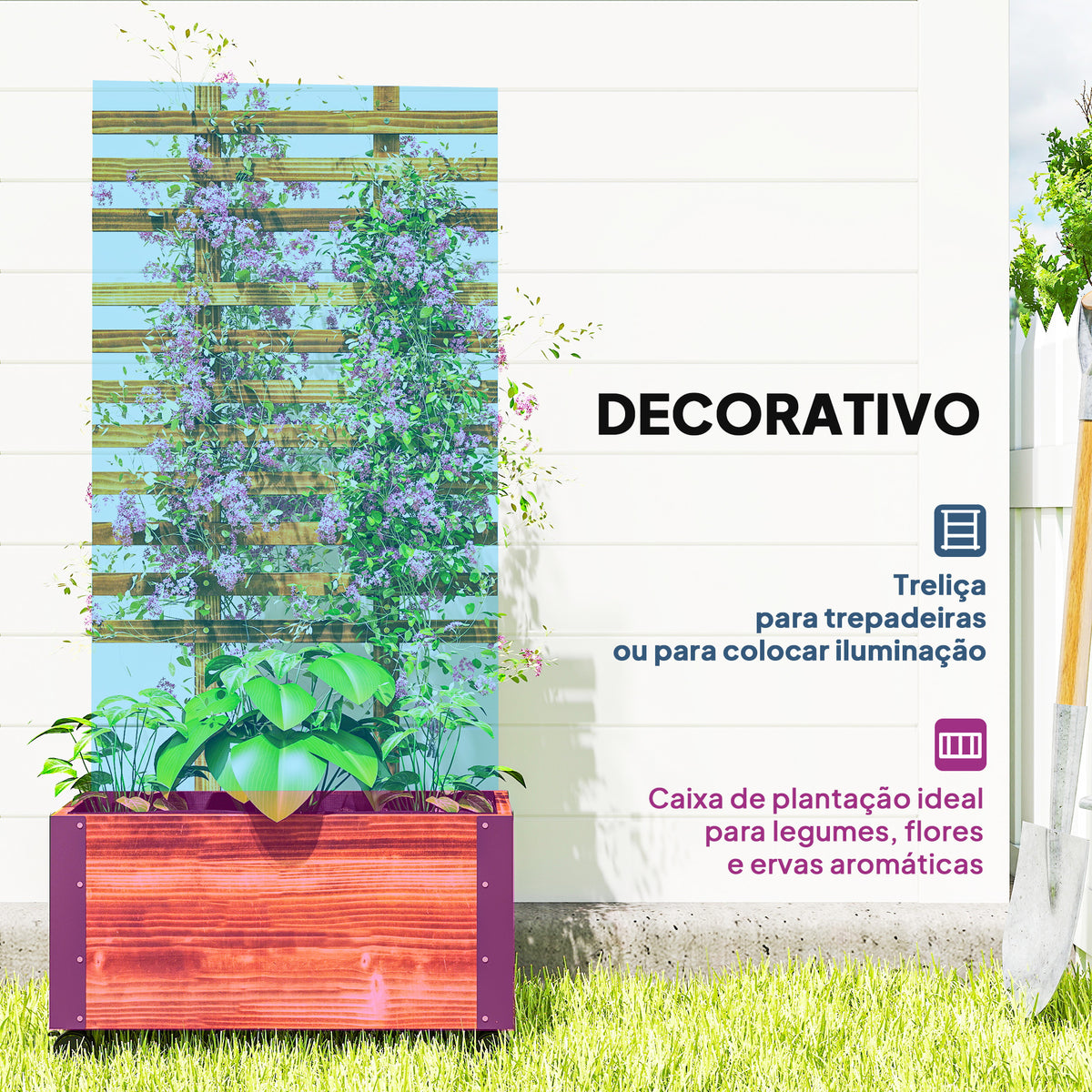 Floreira Exterior de Madeira Floreira com Treliça para Plantas Trepadeiras Tecido não Tecido Rodas e Cantos Metálicos de Dupla Camada para Pátio Varanda 65x31x147 cm Madeira — foto 4