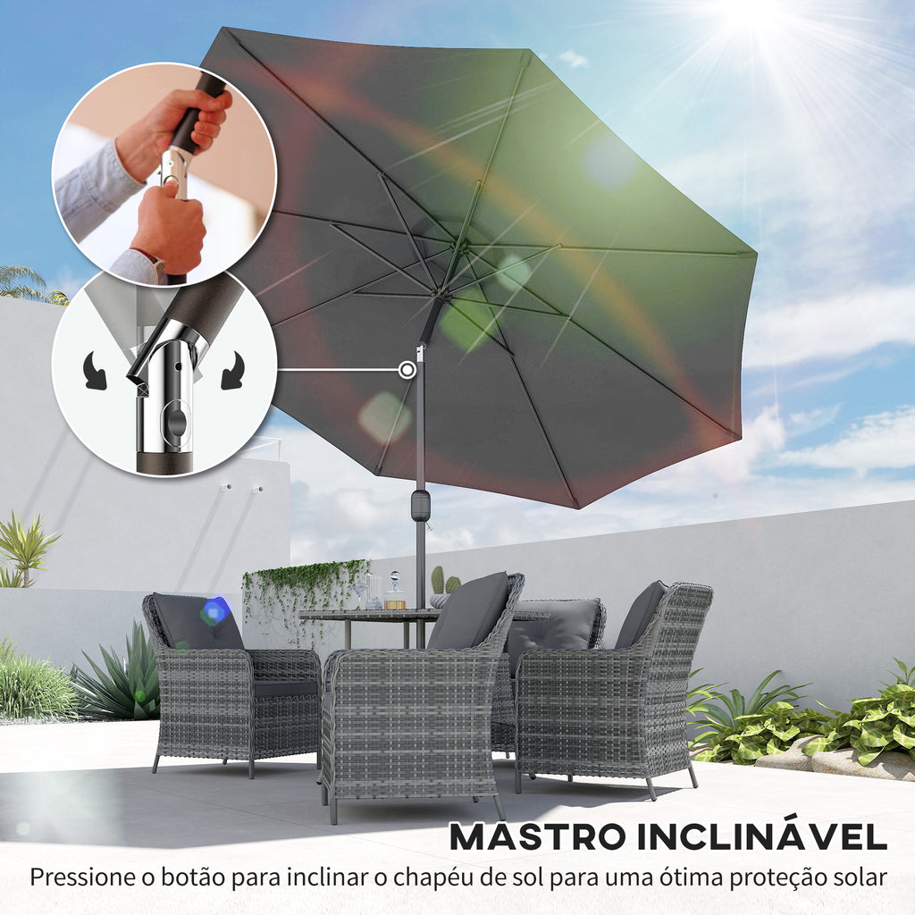 Chapéu de Sol de Jardim Ø295x250cm com Manivela Chapéu de Sol Exterior com Mecanismo de Inclinação e Mastro Desmontável de Metal para Terraço Piscina Pátio Cinza Escuro — foto 4
