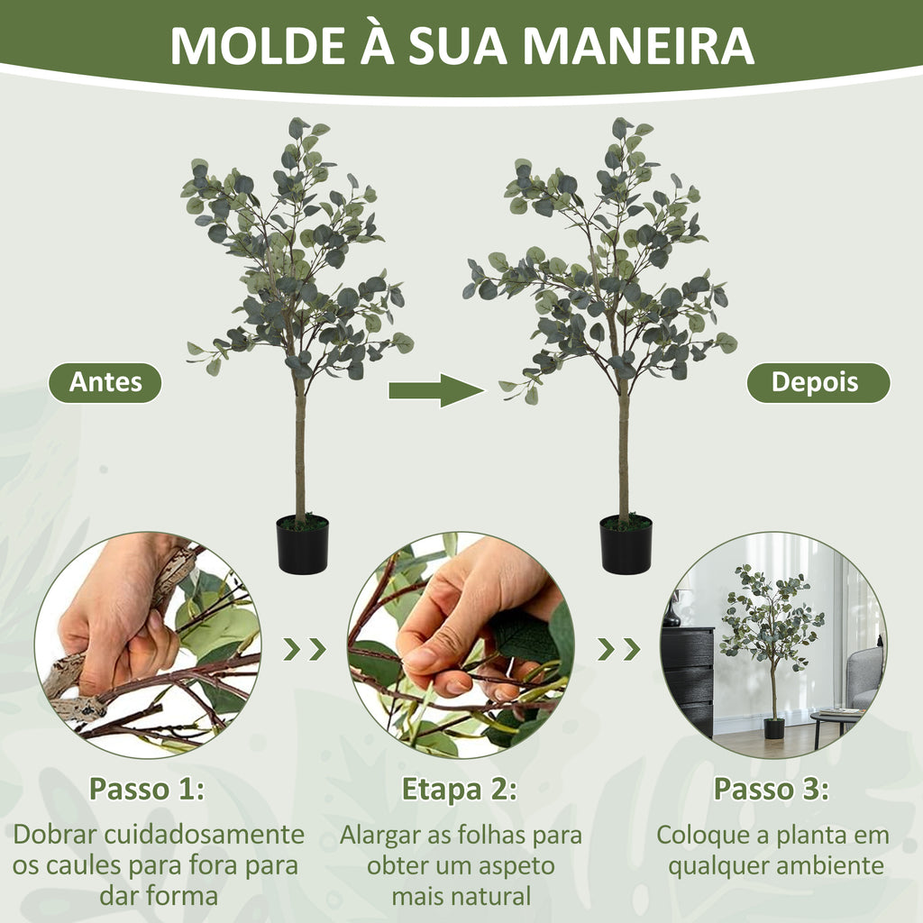 Eucalipto Artificial 150 cm Planta Artificial Decorativa Grande Árvore Artificial de Interior com 230 Folhas Decoração para Casa Escritório Dormitório Verde — foto 6
