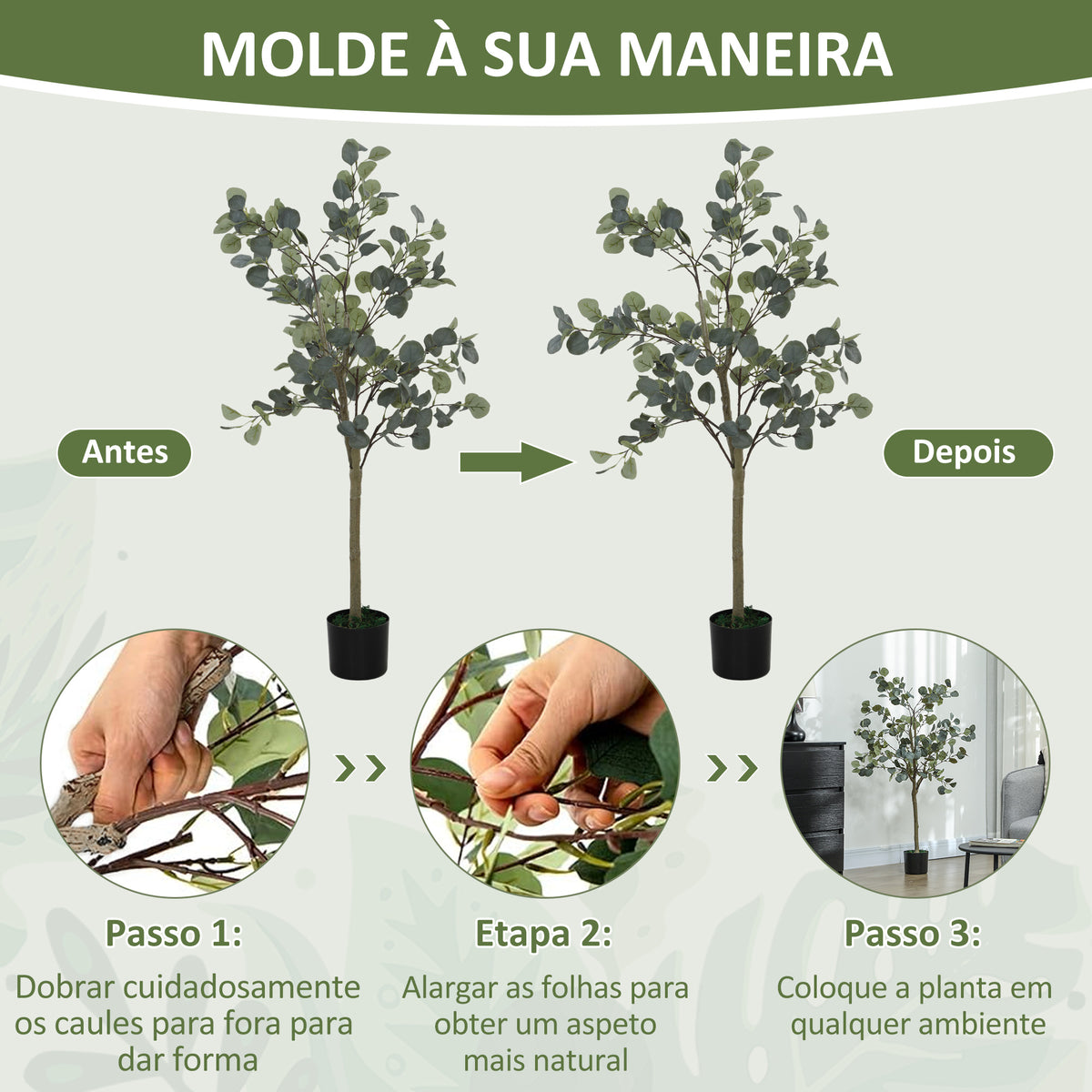Eucalipto Artificial 150 cm Planta Artificial Decorativa Grande Árvore Artificial de Interior com 230 Folhas Decoração para Casa Escritório Dormitório Verde — foto 6