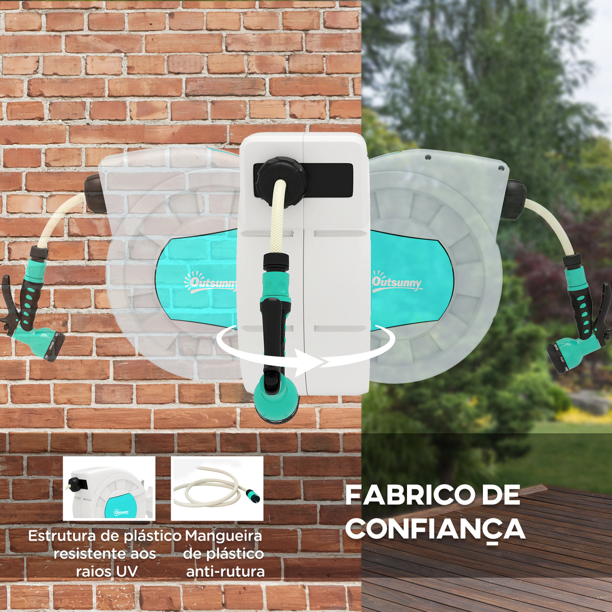 Carretel de Mangueira para Jardim 20+2 m Carretel de Mangueira Retrátil de Parede com 7 Bocais Função de Bloqueio Retorno Automático e Giro de 180° Cinza Claro — foto 5