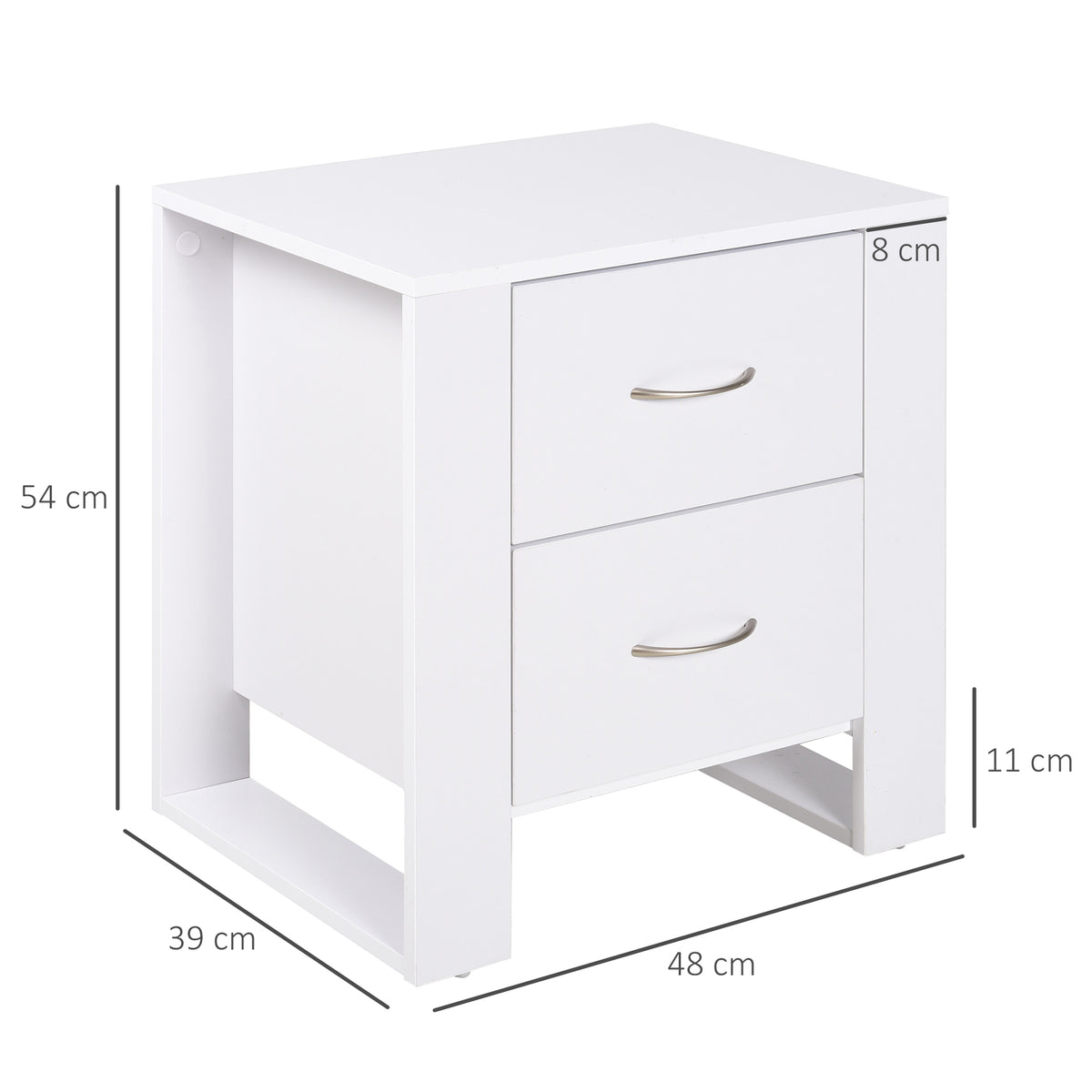 Mesa de Cabeceira com 2 Gavetas Pés e Base Elevada para Dormitório Mesa Lateral para Sala de Estar Estilo Moderno 48x39x54cm Branco — foto 3