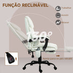 Cadeira de Escritório com Massagem de 6 Pontos Cadeira Giratória com Encosto Alto Reclinável Altura Ajustável Apoio para Pés e Controlo Remoto 66x75x112-122 cm Branco — foto 5