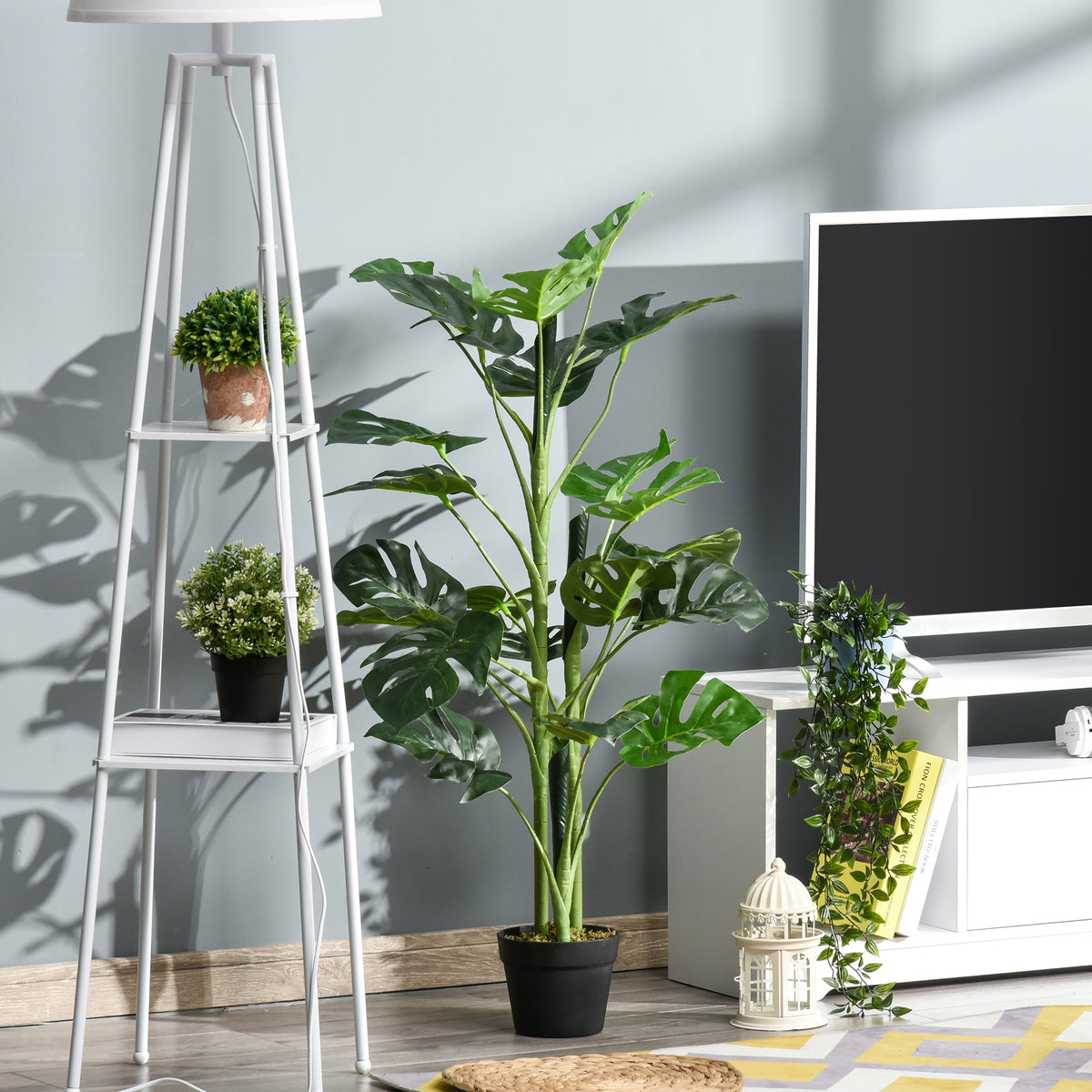Monstera Planta Artificial com Vaso Árvore Tropical Sintética com 21 Folhas Ø16x100 cm Verde — foto 2