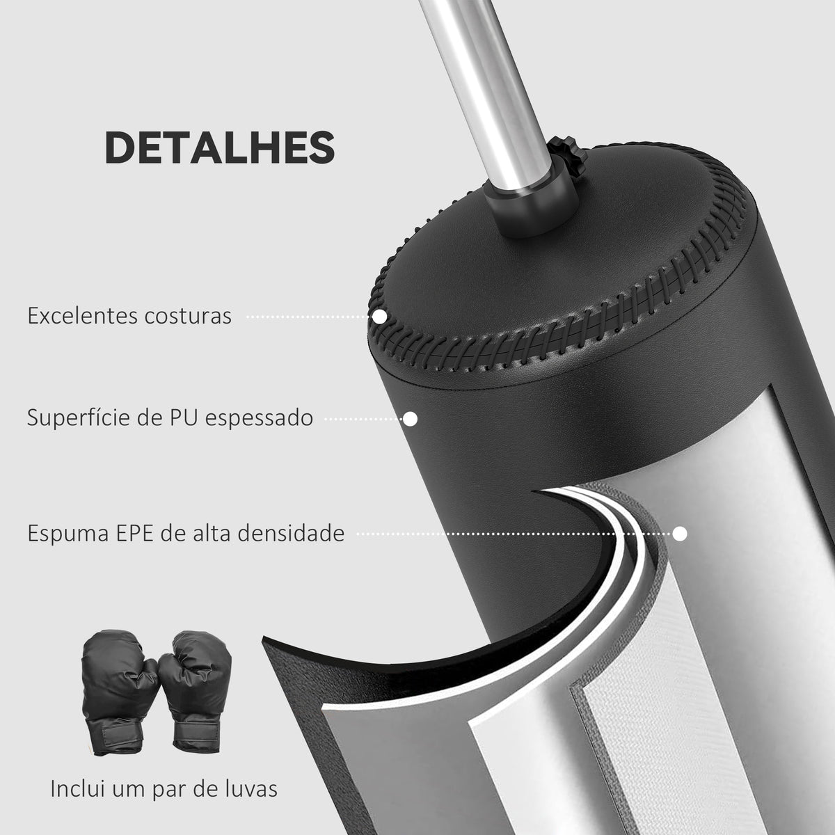 Punching Ball de Boxe com Altura Ajustável com Barra Giratória 360° e Base Preenchida Punching Ball para Boxe 88x48x155-205 cm Preto — foto 5
