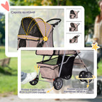 Carrinho para Cães Dobrável, Coche para Cães Pequenos com Cesta de Armazenamento, Janelas de Malha, Suporte para Copos, Rodas EVA, Almofada Lavável, Travões, Carga 10 kg, 75x45x97 cm, Castanho — foto 6