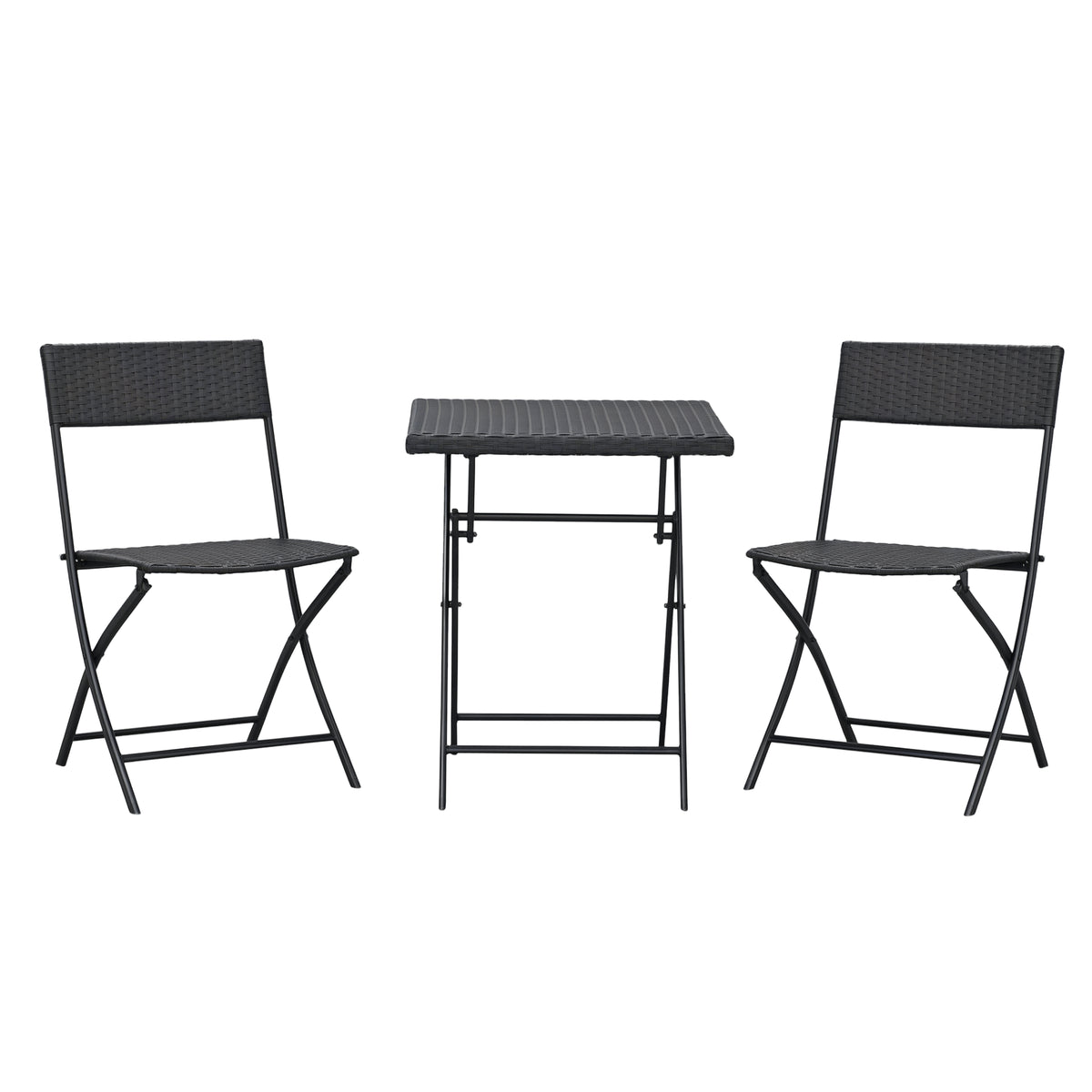 Conjunto de 3 Peças de Rattan Conjunto de 2 Cadeiras e Mesa para Pátio Varanda Jardim Dobrável Desenho Trançado Elegante Mesa de 60x60x72 cm Cor Marrom — foto 1