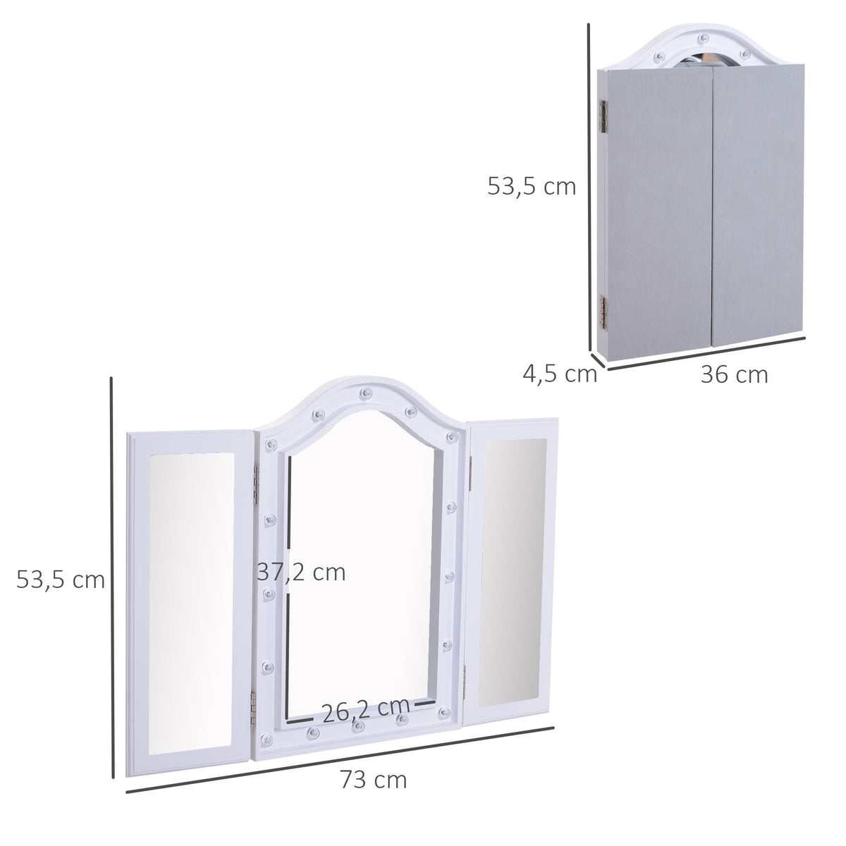 Espelho de Maquilhagem com Luz LED Dobrável Espelho Triplo de Mesa Presente Original para Mulher, 73x53,5x4,5cm — foto 3