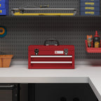 Caixa de Ferramentas de Aço com 2 Gavetas Tampa Abatível e Fechaduras Metálicas Mala de Ferramentas Portátil para Oficina Bricolage Casa 46x24x22 cm Vermelho — foto 6