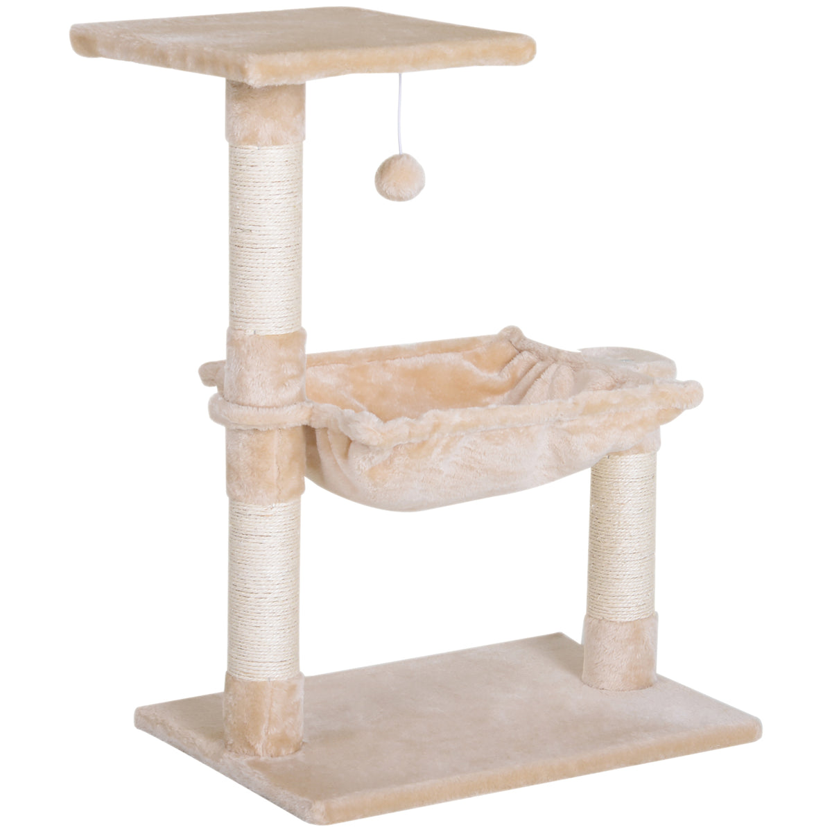 Árvore Arranhador para Gatos Torre para Gatos 50x36x70 cm Centro de Atividades com Rede Plataforma Poste de Sisal e Bola Suspensa Bege — foto 1