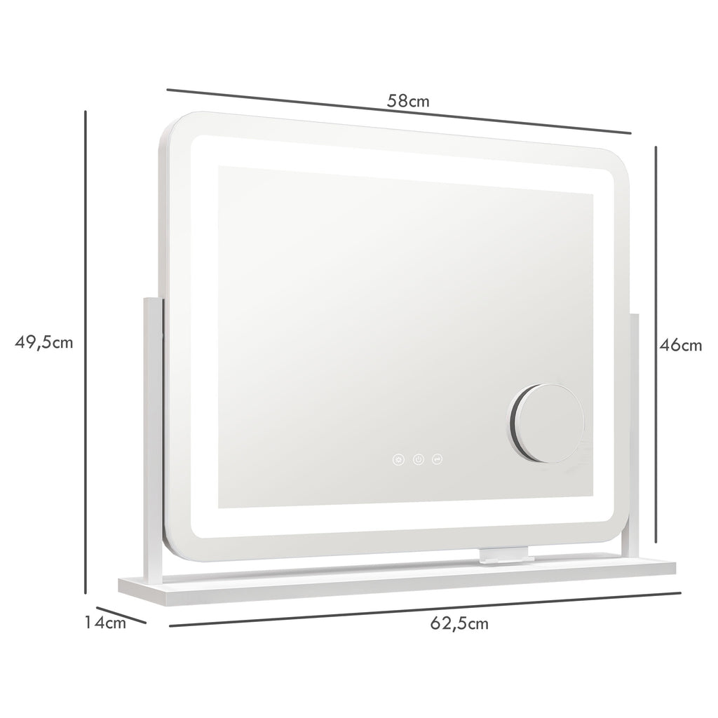 Espelho de Maquilhagem com Luzes Espelho de Toucador Giratório 58x46 cm com 3 Modos de Iluminação Interruptor Tátil Espelho de Maquilhagem com Suporte para Telemóvel e Entrada USB Branco — foto 3
