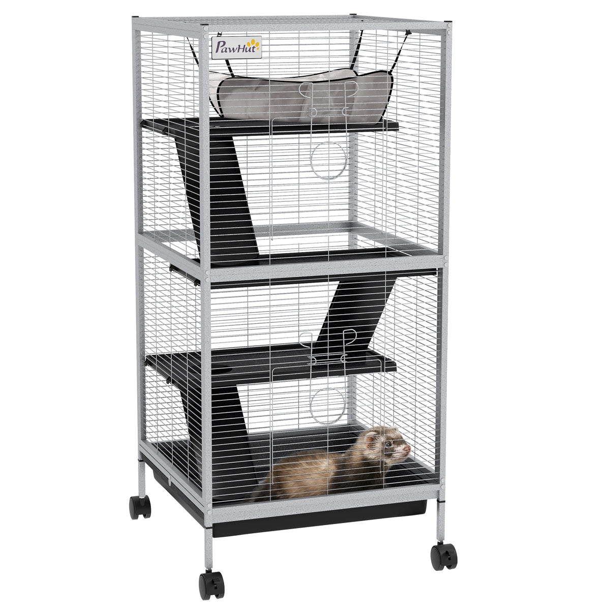 Gaiola para Roedores 52x52x113,5 cm Gaiola para Furões com Rodas 2 Portas 3 Rampas Rede Suspensa e Bandeja Removível para Cobias Branco — foto 1