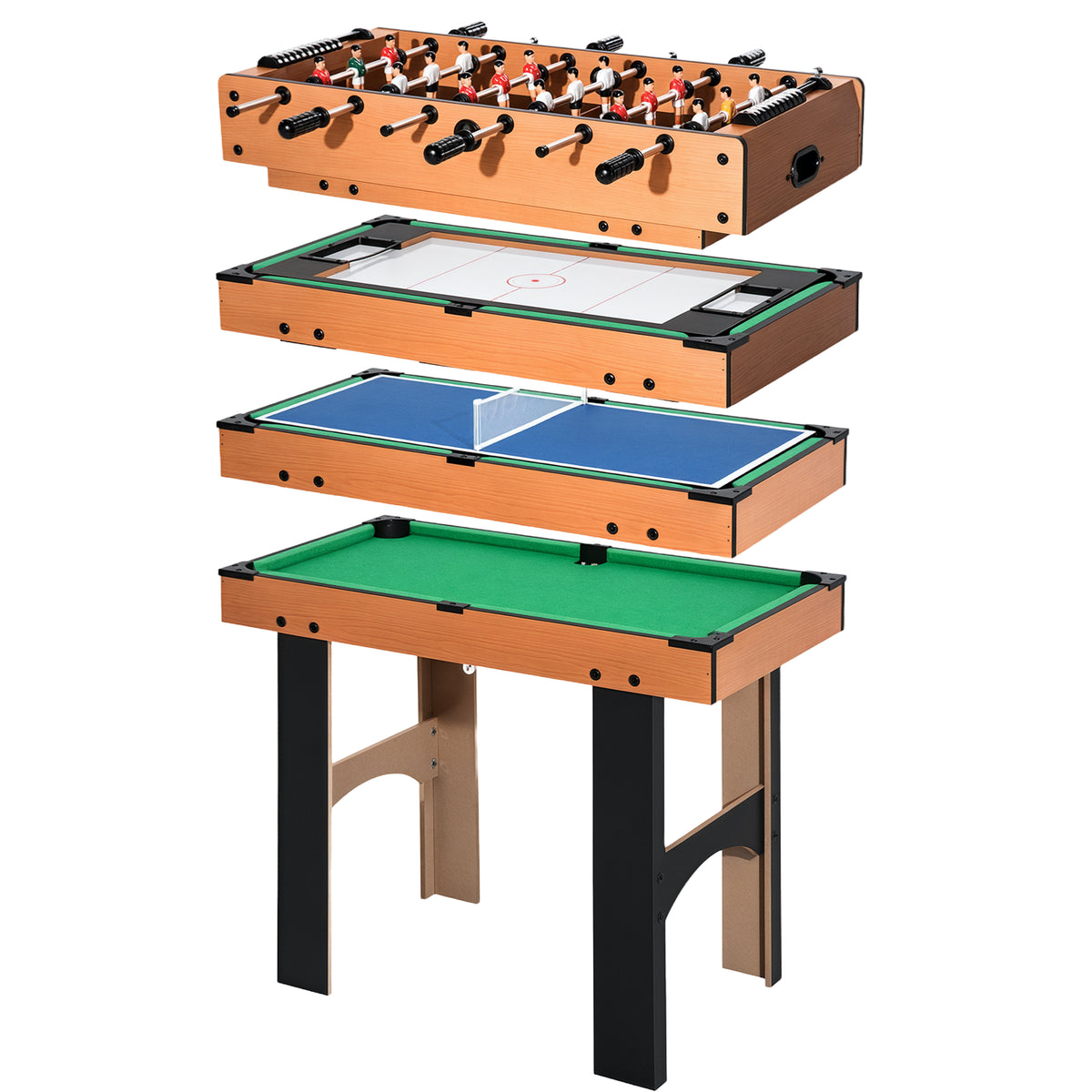 Mesa Multi-Jogos 4 em 1 Mesa de Jogos para Crianças acima de 6 Anos Matraquilho para Crianças Mesa de Bilhar Mesa de Ping-Pong e Hóquei de Mesa 87x43x73 cm Madeira e Preto — foto 1