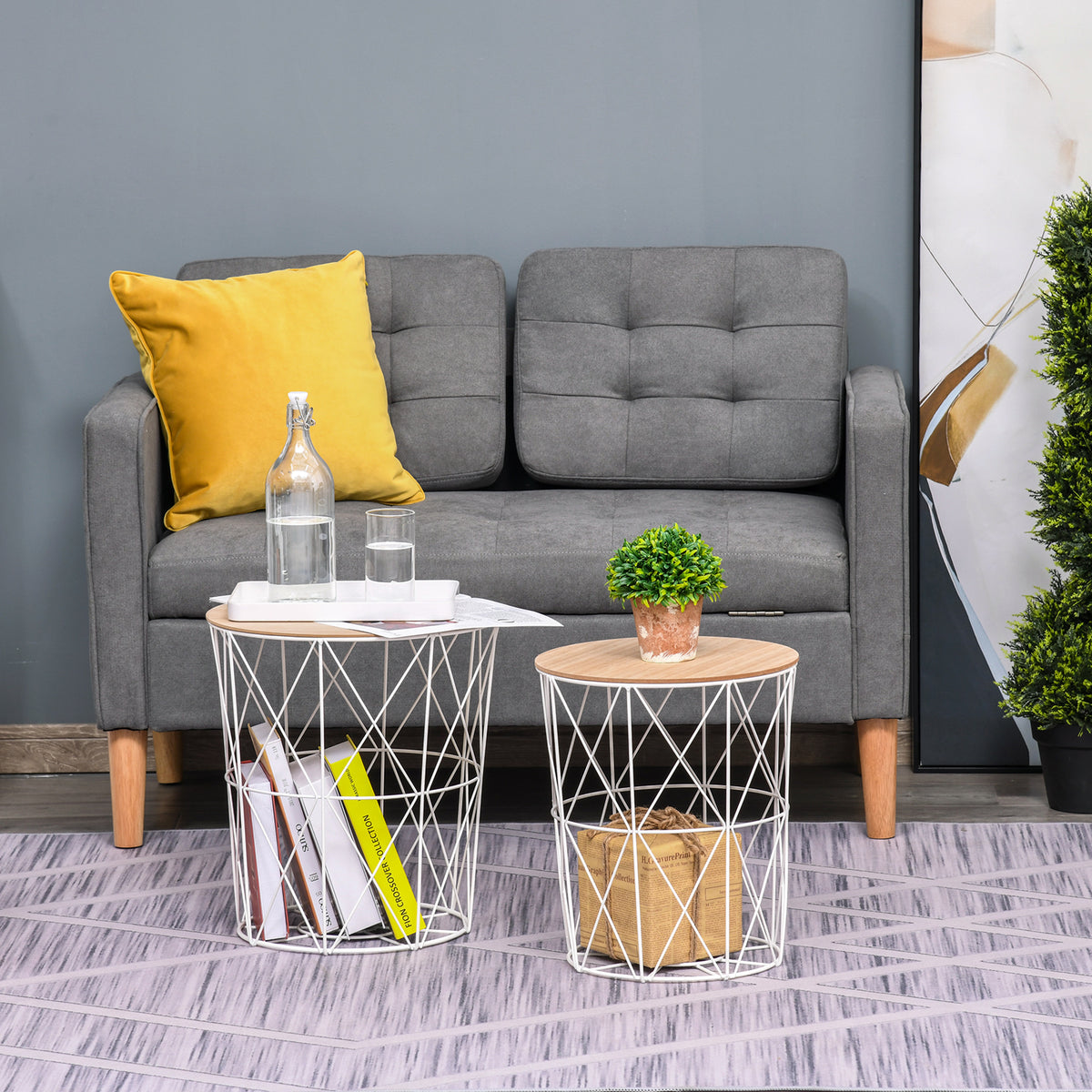 Conjunto de 2 Mesinhas de Café Cestos de Metal Mesa de Apoio Metálica para Sala de estar Sofá Estilo Moderno e Nórdico — foto 2