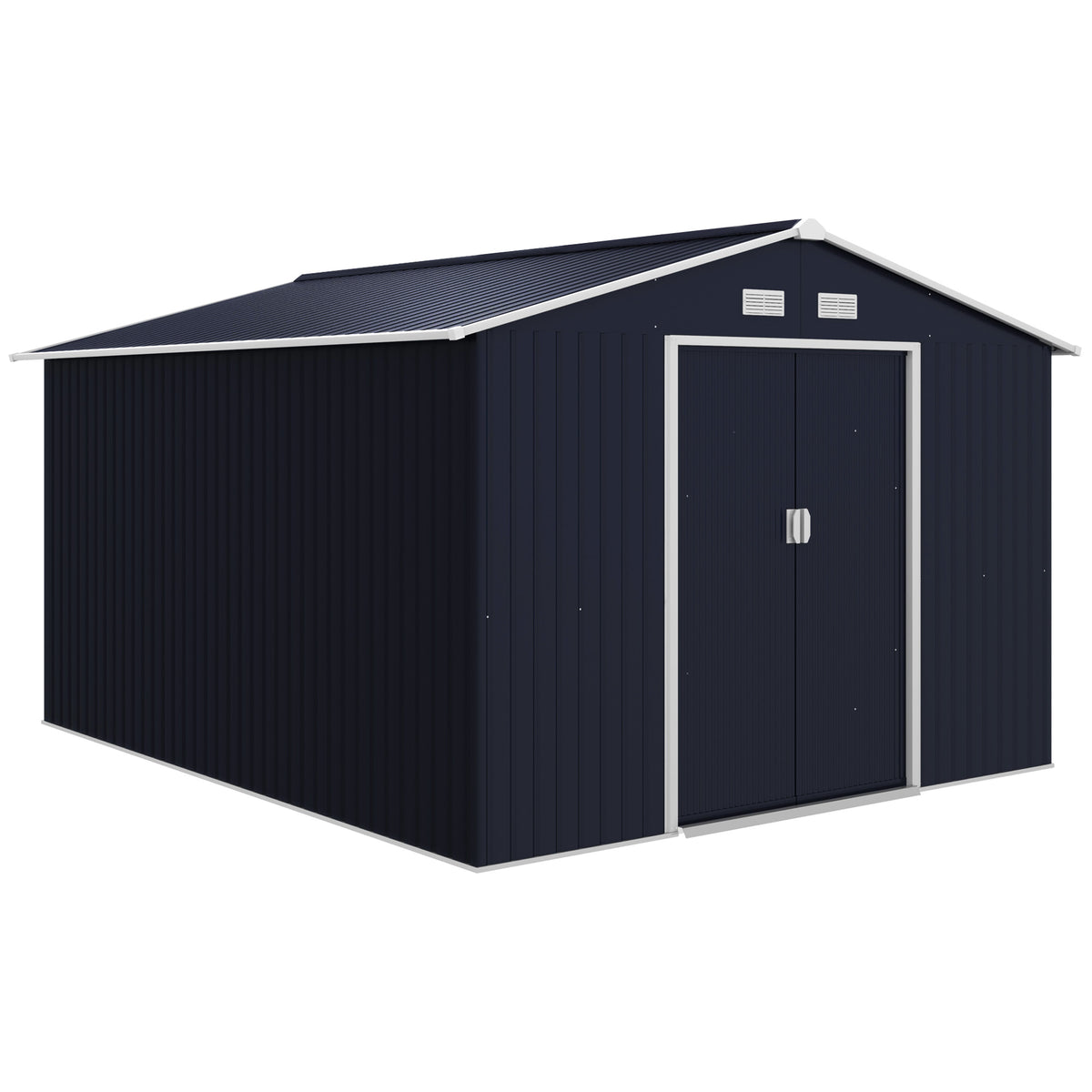 Abrigo de Jardim Exterior Abrigo de Jardim Metálico para Armazenamento de Ferramentas com Base de Reforço Incluída e 4 Janelas 277x322x192 cm Cinza Escuro — foto 1