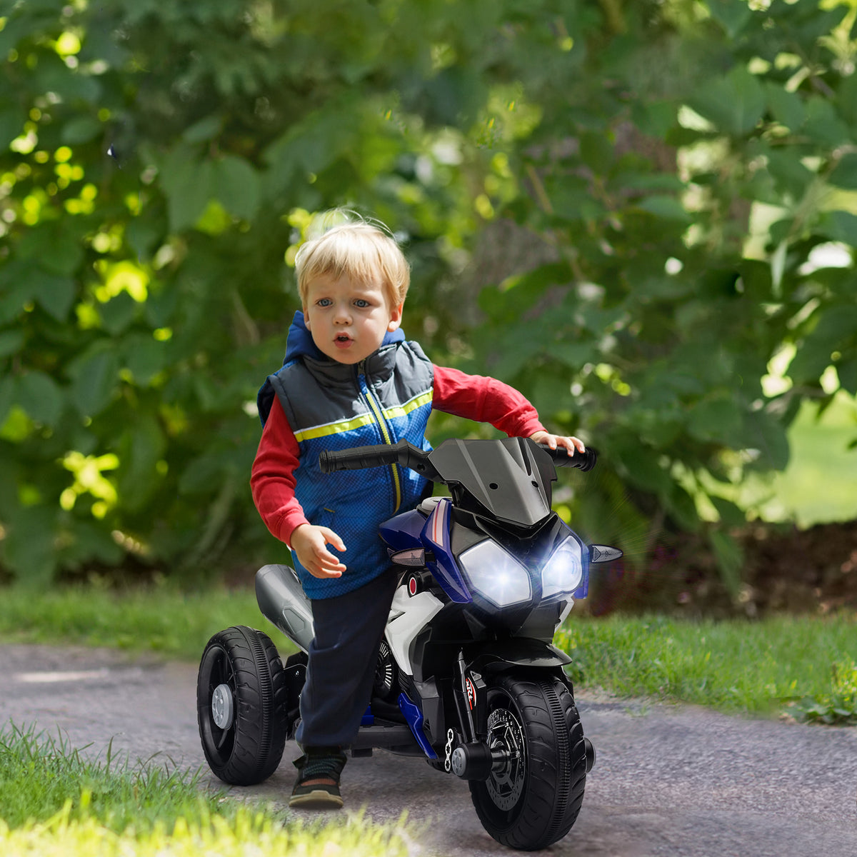 Motocicleta Elétrica Infantil com 3 Rodas Triciclo para Crianças acima de 3 anos com Bateria 6V Recarregável Funções de Música Buzina Faróis 86x42x52 cm Azul — foto 2