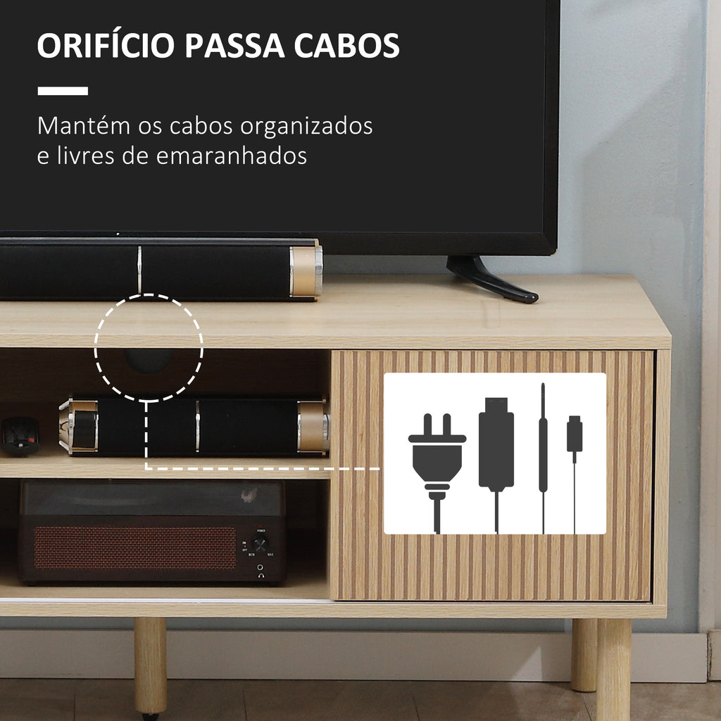 Móvel de TV Móvel para Televisão até 50 Polegadas com Portas de Correr Prateleiras Abertas e Orifícios para Cabos para Sala de Estar 115x40x49 cm Madeira — foto 6