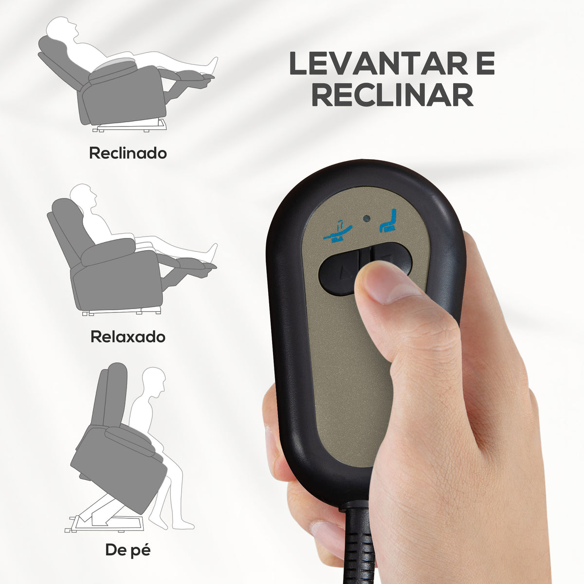 Poltrona Relax Reclinável Elétrica Poltrona Levanta Pessoas com Controlo Remoto e Bolso Lateral Poltrona Elétrica para Sala de Estar Dormitório 66x90x96 cm Cinza — foto 4