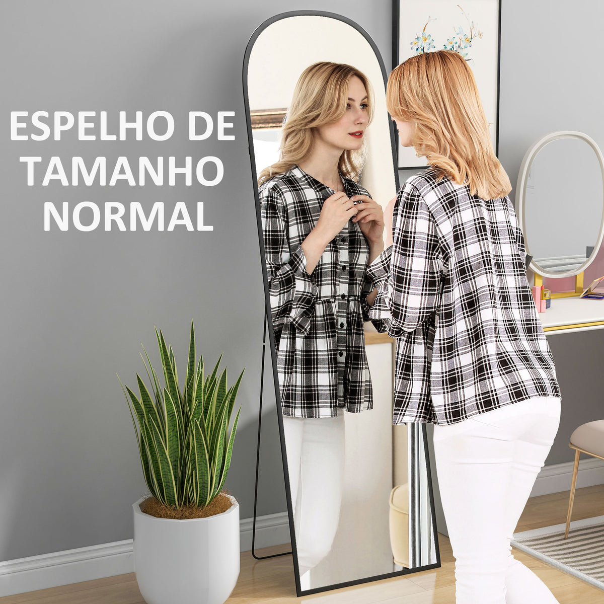 Espelho de Pé Espelho de Corpo Inteiro 50x170 cm Espelho de Parede com Estrutura de Liga de Alumínio e Suporte para Sala Quarto Banheiro Preto — foto 4