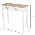 Mesa Consola Mesa Auxiliar com 2 Gavetas para Entrada Corredor Sala de Estar 87x34x78,5cm Branco e Madeira — foto 3