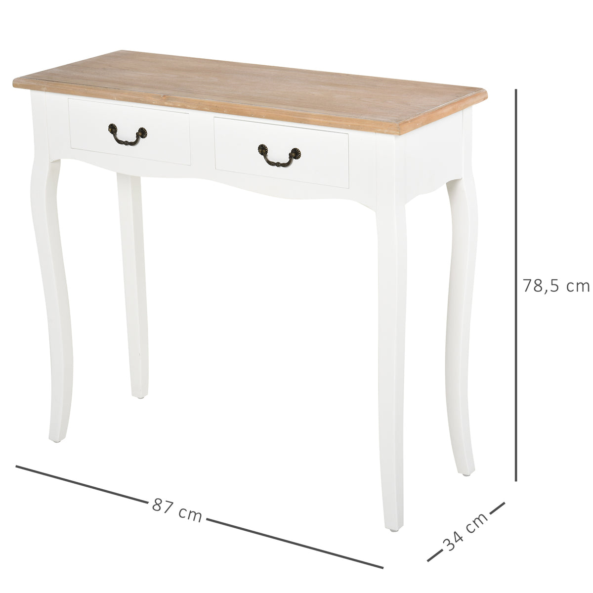 Mesa Consola Mesa Auxiliar com 2 Gavetas para Entrada Corredor Sala de Estar 87x34x78,5cm Branco e Madeira — foto 3