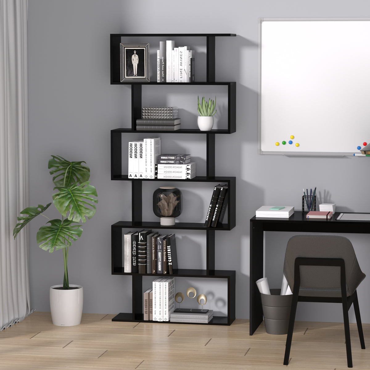 Estante para Livros Moderna Estante com 6 Prateleiras para Sala de Jantar Sala de Estar Estúdio 80x23x192 cm Preto — foto 2