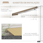 Toldo Manual Retrátil 350x250 cm Toldo para Varanda com Manivela de Metal Impermeável e Anti-UV Toldo Enrolável de Exterior para Jardim Terraço Janelas Cinza e Amarelo — foto 8