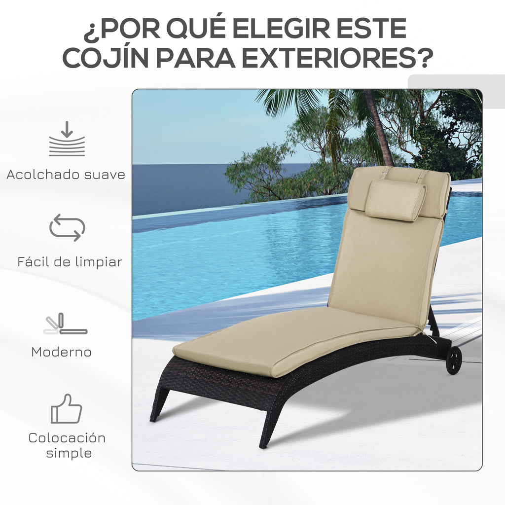 Almofada para Espreguiçadeira 198x53x5cm Almofada Suave para Espreguiçadeira Dobrável Acolchoada para Exterior Jardim Pátio Bege — foto 6