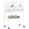 Gaiola para Pássaros com Divisória Gaiola com Rodas para Aves Papagaios Canários Gaiola para Aves com Comedouros Poleiros e Bandeja Removível, 76x46x116 cm Branco — foto 1