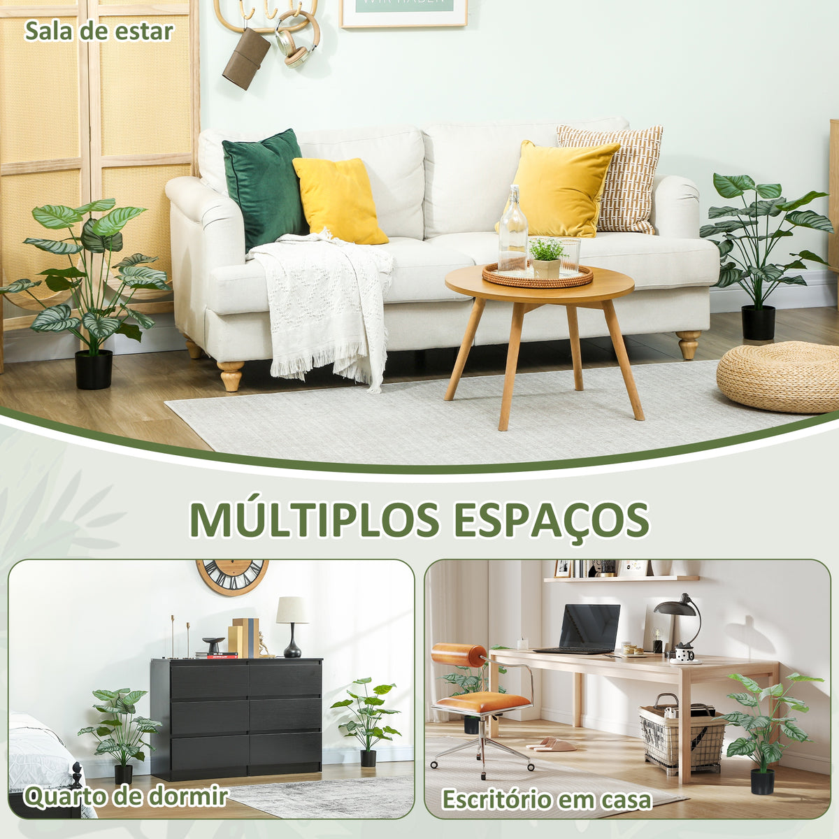Conjunto de 2 Plantas Artificiais Decorativas 65 cm Plantas Artificiais com Vaso e Folhas para Interior Casa Sala de Estar Escritório Verde — foto 5