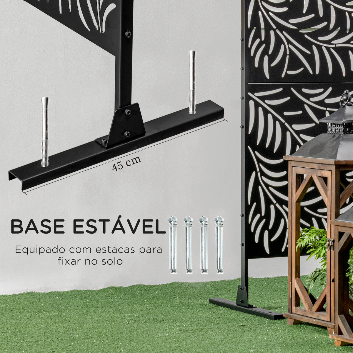 Biombo de 3 Peças Separador de Ambiente com Desenho em Ramos Biombo para Exterior Jardim Pátio Varanda 122x45x198 cm Preto — foto 5