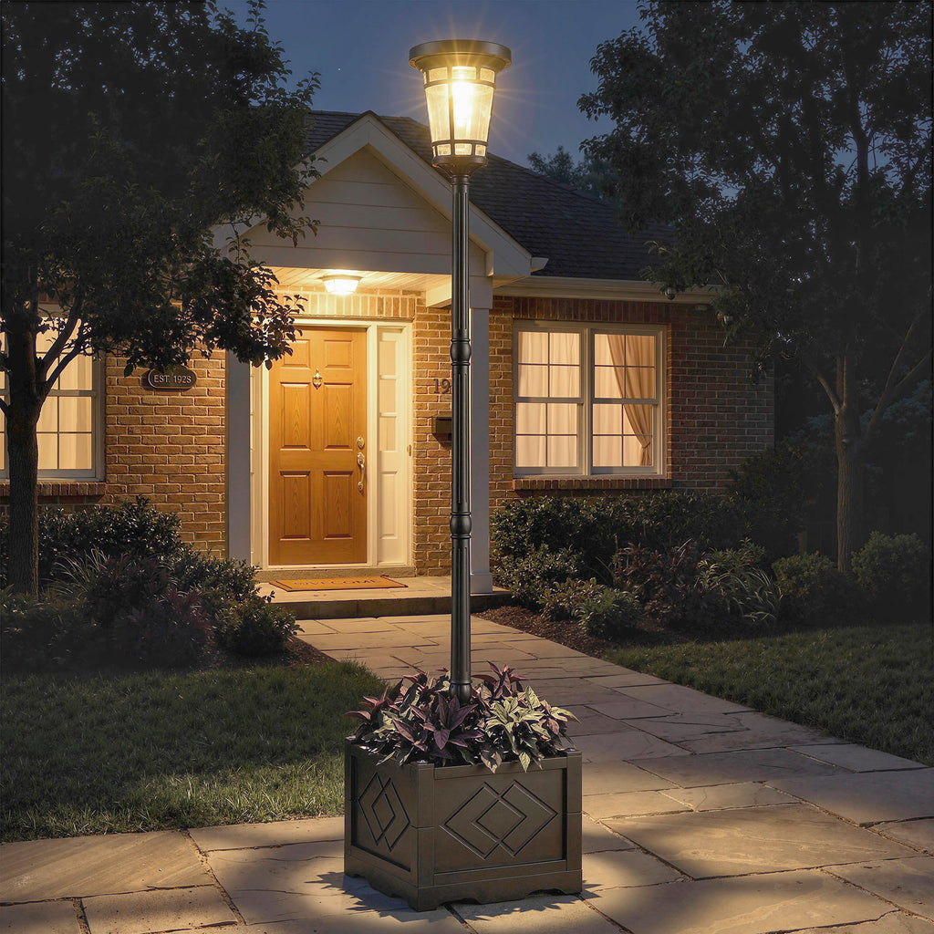 Candeeiro Solar Luminária de Poste com Vaso 195 cm Exterior Lanterna de Jardim com 2 Níveis de Luminosidade Controle de Luz Interruptor IP44 — imagem 7