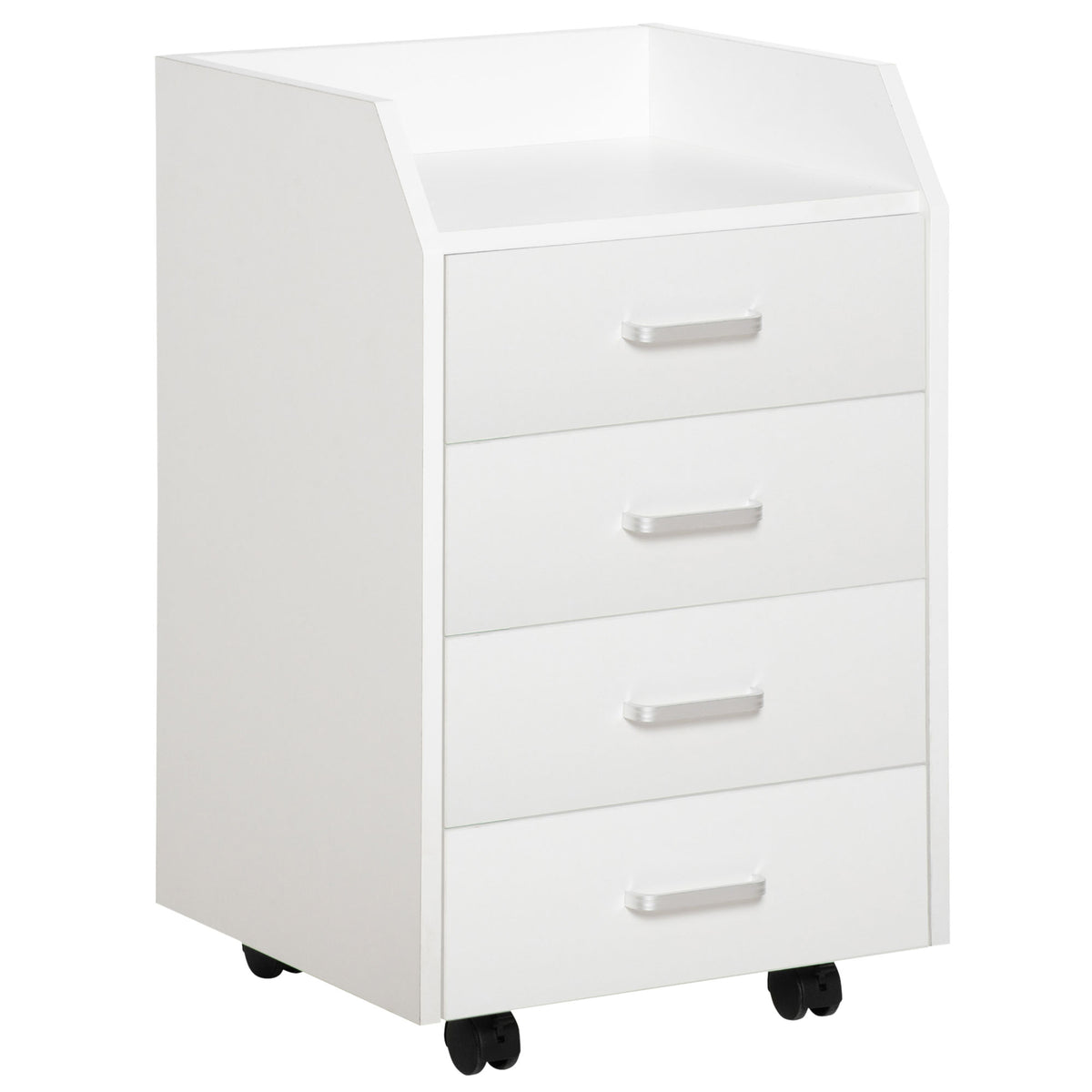 Bloco de Gavetas Móvel Auxiliar com 4 Gavetas Bancada Superior de Armazenamento 4 Rodas e 2 Freios para Estúdio Escritório 40x36x65cm Branco — foto 1