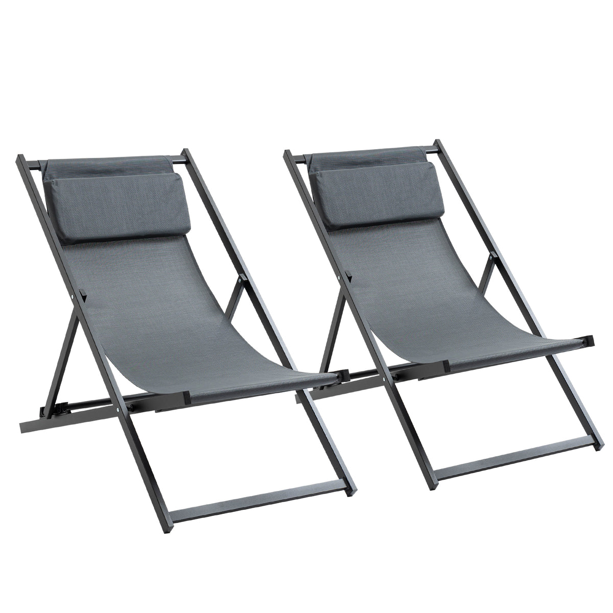 Conjunto de 2 Espreguiçadeiras Dobráveis com Encosto Reclinável em 5 Posições e Apoio para a Cabeça Acolchoado 96,5x58x91,5cm Cinza Escuro — foto 1