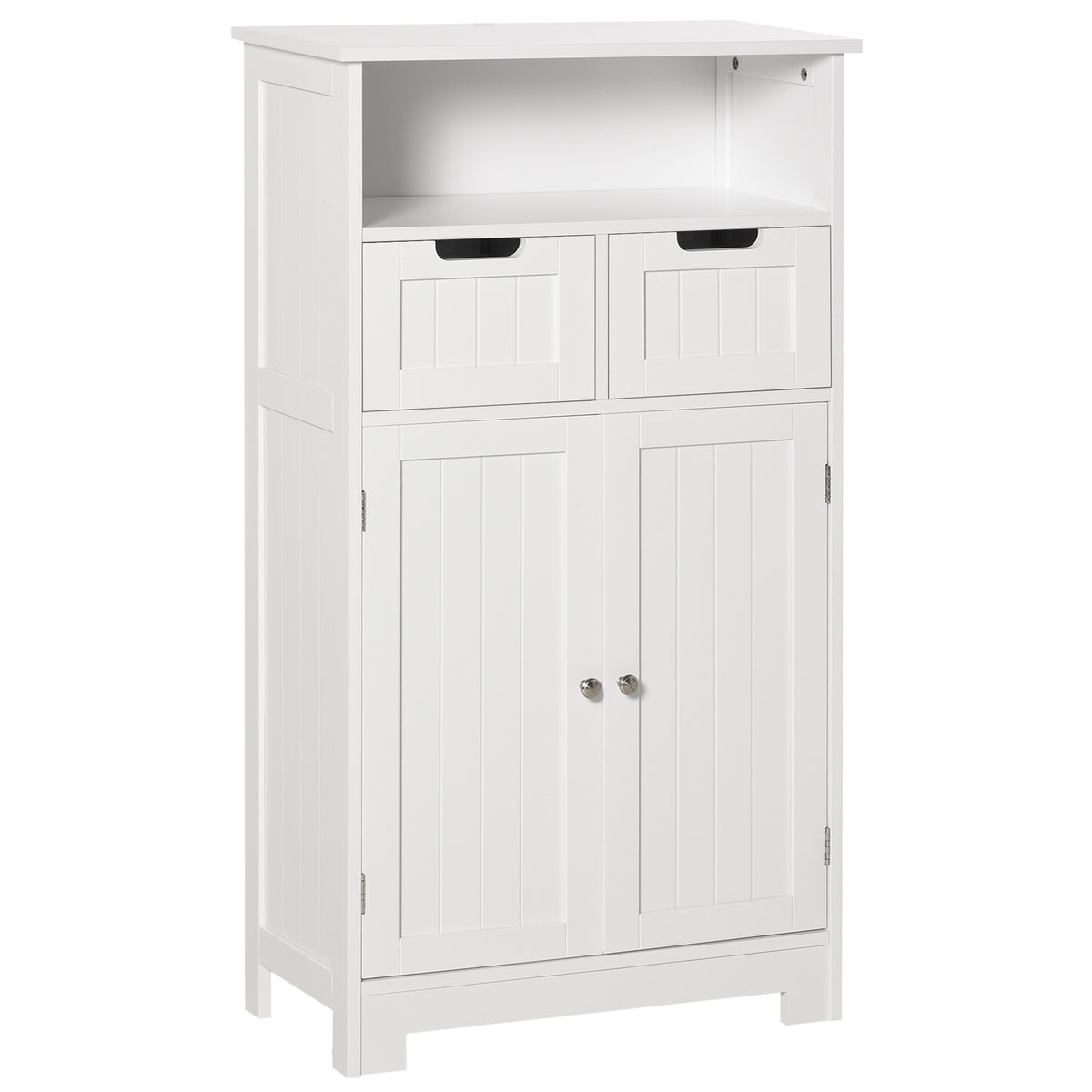 Kleanklin Armário de Casa de Banho com 2 Portas Prateleira Ajustável 2 Gavetas e Compartimento Aberto Móvel Auxiliar de Armazenamento para Sala de Estar Cozinha 60x30x108,8cm Branco — foto 1