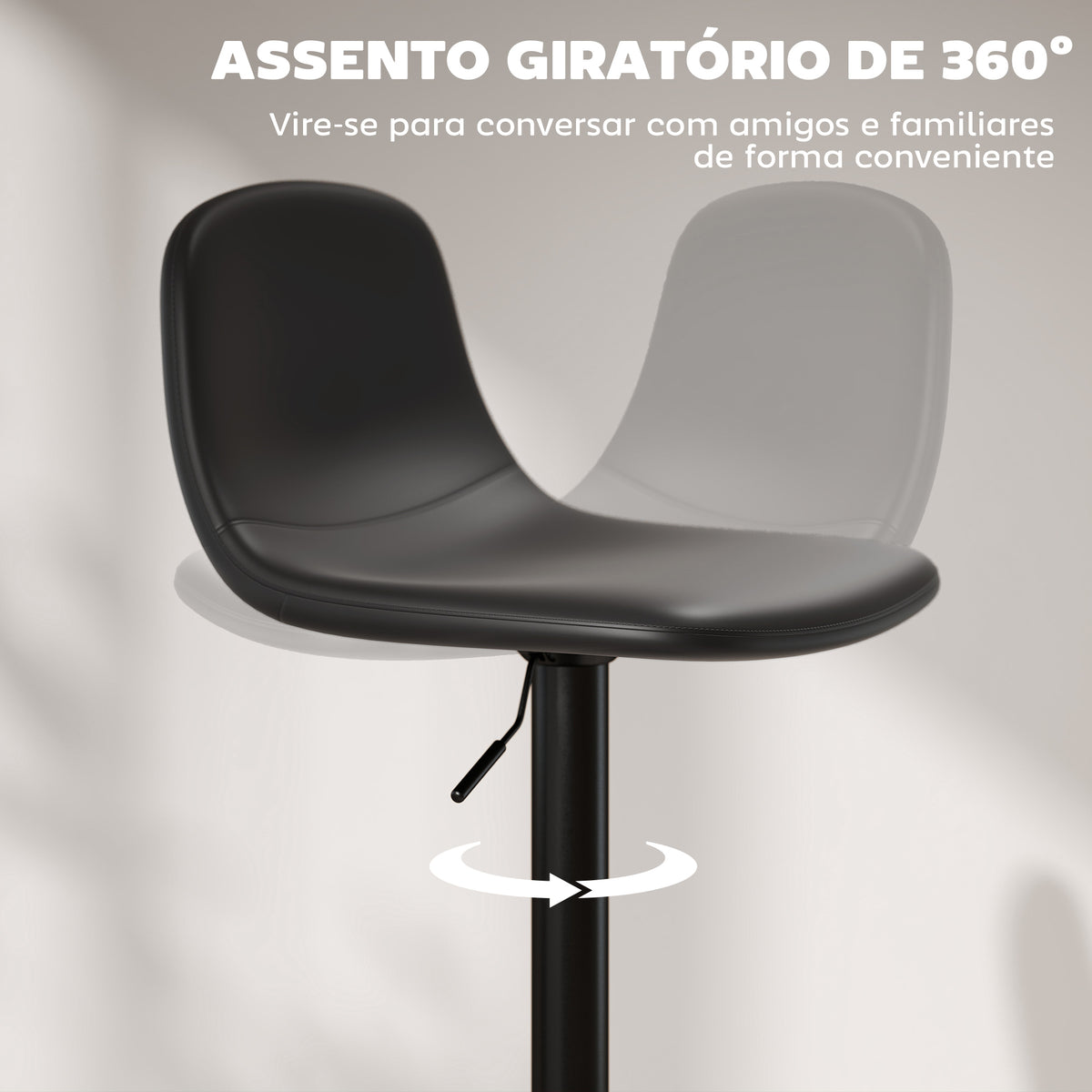 Conjunto de 2 Bancos de Bar Bancos Altos de Cozinha Reguláveis em Altura 84-104 cm com Encosto e Apoio para os Pés Estofadas em PU Giratórias em 360° para Sala de Jantar Varanda Preto — foto 5