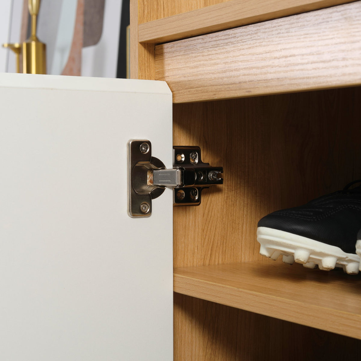 Sapateira Moderna Armário para Sapatos com 2 Portas 5 Prateleiras de Armazenamento para 15 Pares de Sapatos para Dormitório Corredor Entrada 60x32x100cm Madeira e Branco — foto 9