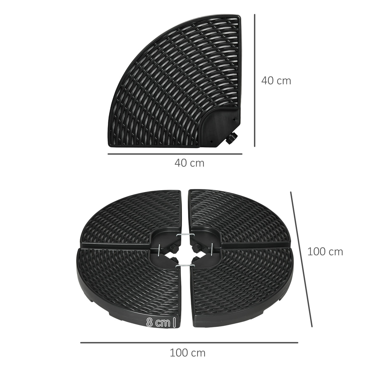 Base para Chapéu de Sol de 4 Peças Suporte para Chapéu de Sol Recarregável com Areia 68 kg ou Água 52 kg para Jardim Pátio ou Terraço Preto — foto 3