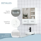 Armário de Casa de Banho com Espelho de Parede com 4 Portas Armário Suspenso com Grande Armazenamento com Prateleira Interior Estilo Moderno 55x17,5x60cm Branco — foto 6